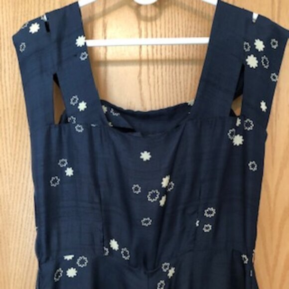 Rare Vintage 1950s David Levine Navy White Rayon Double Strap Dress 14 Large - Picture 5 of 7